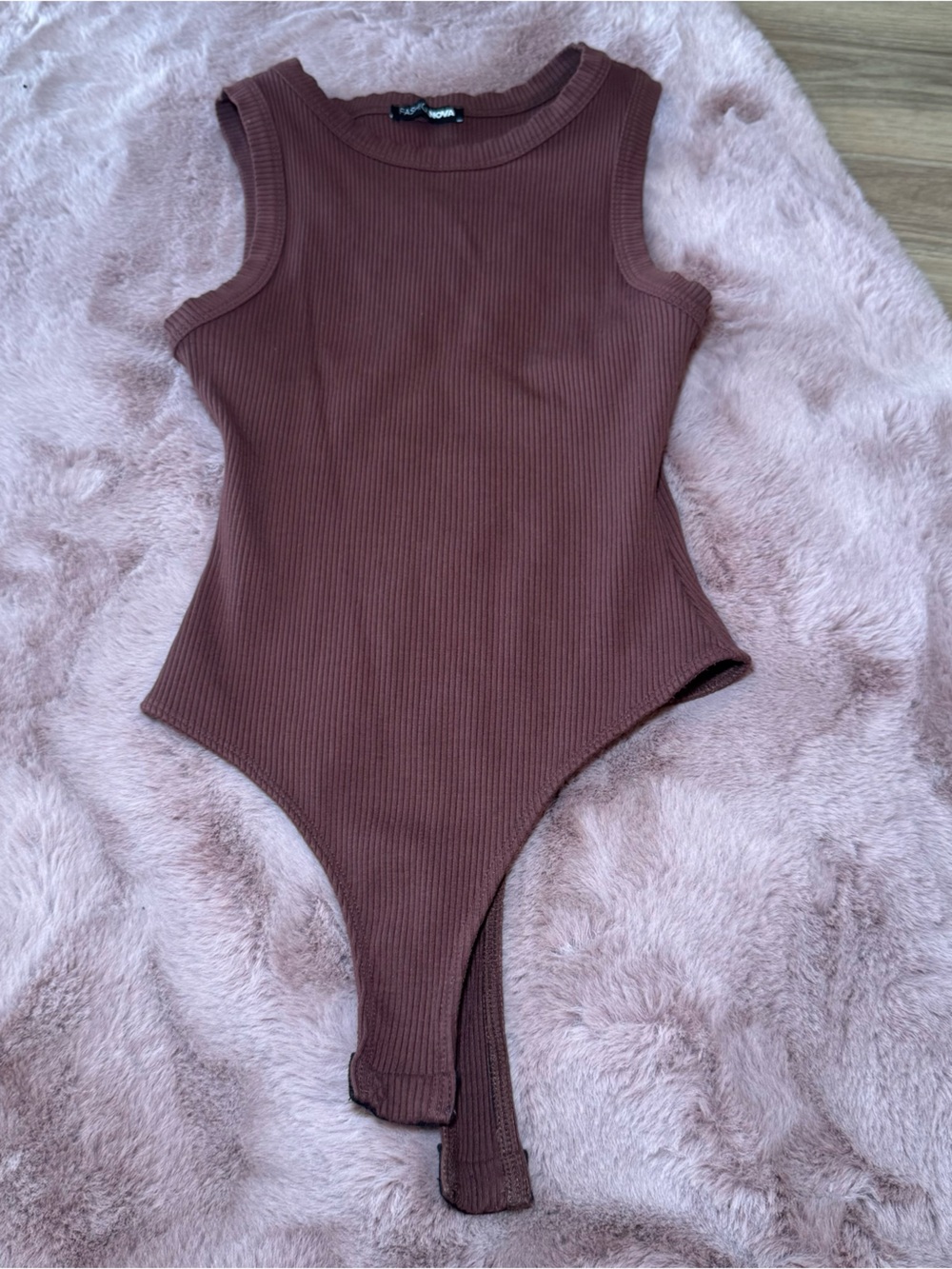 Fashion Nova Ribbed Sleeveless Bodysuit in Chocolate Brown